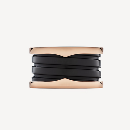 [Vellora Opalyn]ZERO 1 FOUR-BAND LOOPS AND BLACK CERAMIC SPIRAL PINK GOLD RING