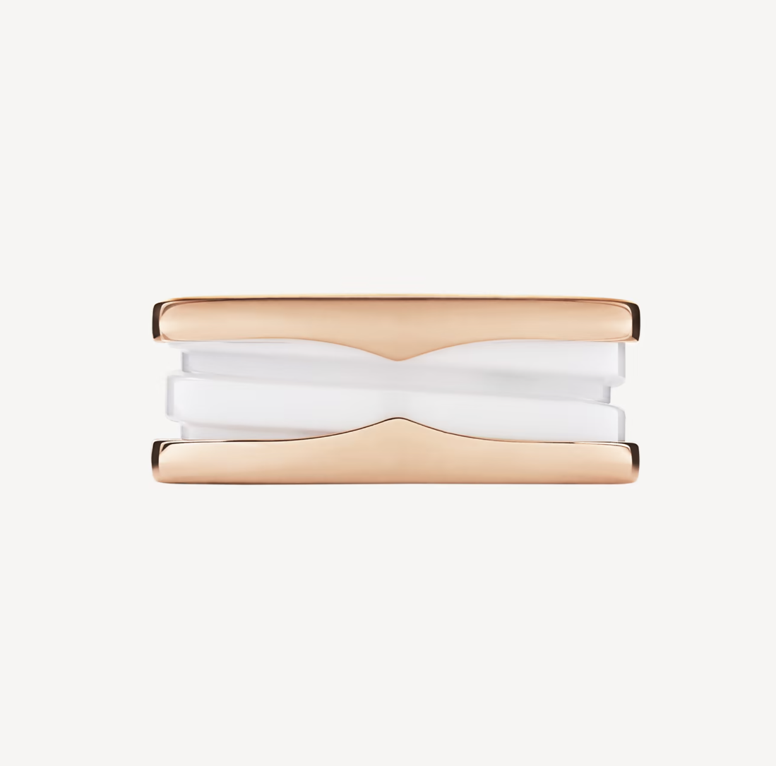 [Vellora Opalyn]ZERO 1 TWO-BAND LOOPS AND WHITE CERAMIC SPIRAL PINK GOLD RING