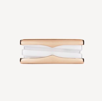 [Vellora Opalyn]ZERO 1 TWO-BAND LOOPS AND WHITE CERAMIC SPIRAL PINK GOLD RING