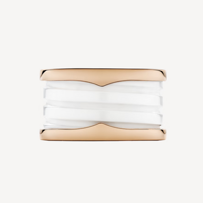 [Vellora Opalyn]ZERO 1 FOUR-BAND LOOPS AND WHITE CERAMIC SPIRAL PINK GOLD RING
