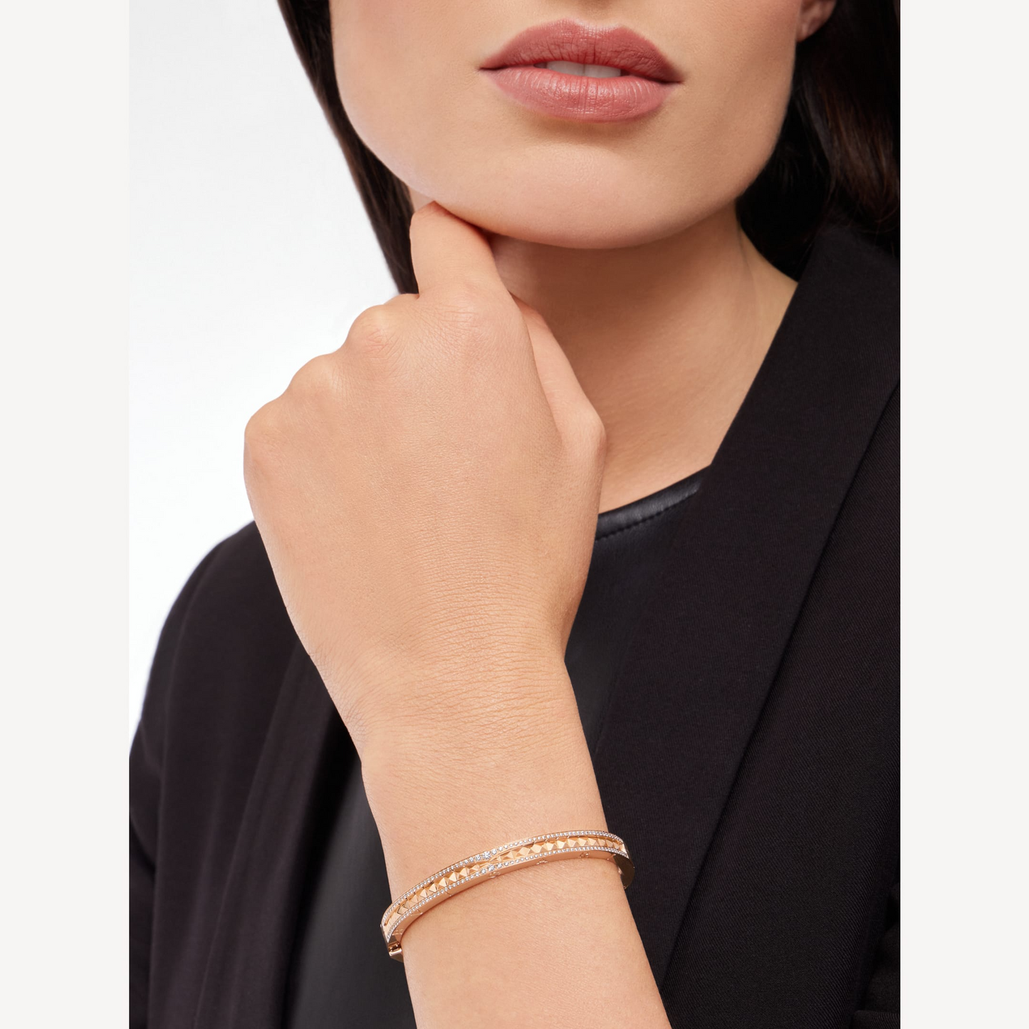 [Vellora Opalyn]ZERO 1 SPIRAL AND PAVED DIAMOND PINK GOLD BRACELET