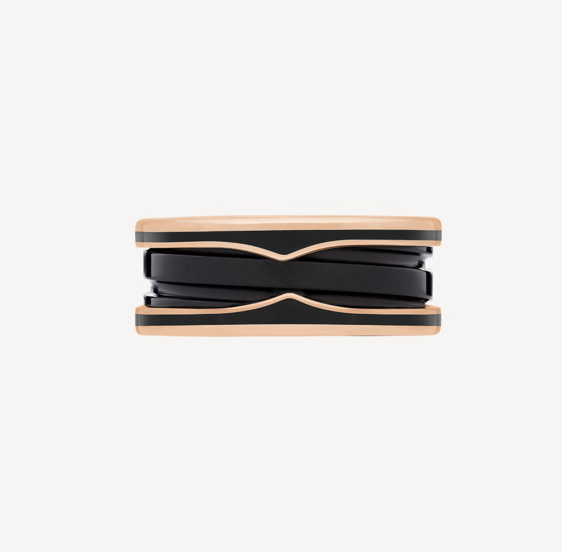 [Vellora Opalyn]ZERO 1 TWO-BAND WITH MATTE BLACK CERAMIC PINK GOLD RING