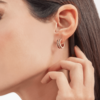 [Vellora Opalyn]ZERO 1 ROCK PINK GOLD EARRINGS WITH STUDDED SPIRAL AND BLACK CERAMIC