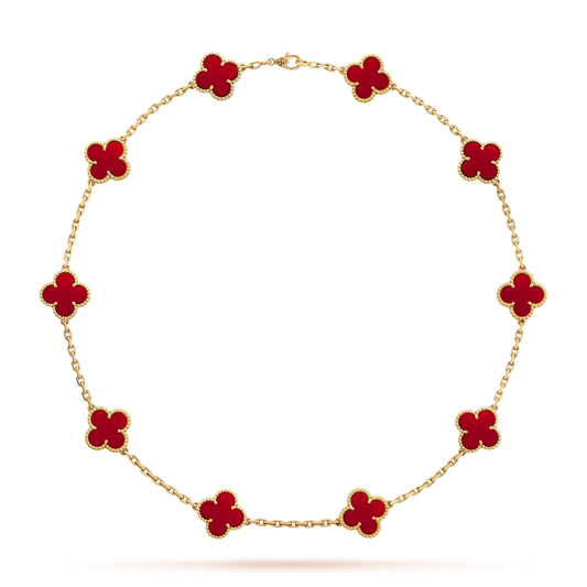 [Vellora Opalyn]CLOVER 10 MOTIFS CARNELIAN NECKLACE