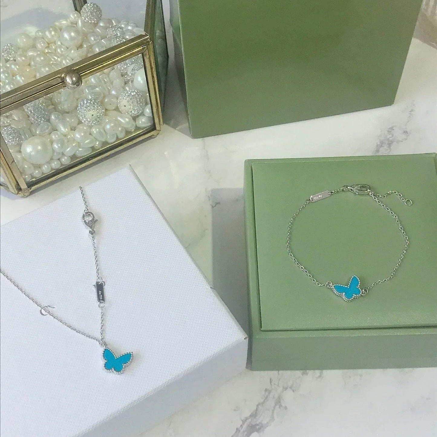 [Vellora Opalyn]BUTTERFLY TURQUOISE BUTTERFLY BRACELET SILVER
