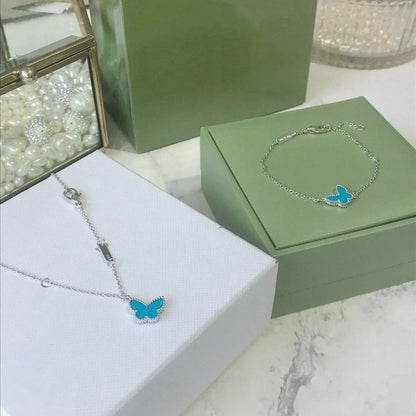 [Vellora Opalyn]BUTTERFLY TURQUOISE BUTTERFLY BRACELET SILVER