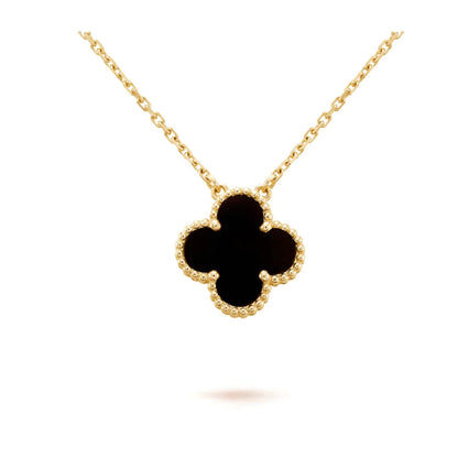 [Vellora Opalyn]CLOVER 15MM BLACK ONYX SINGLE FLOWER NECKLACE