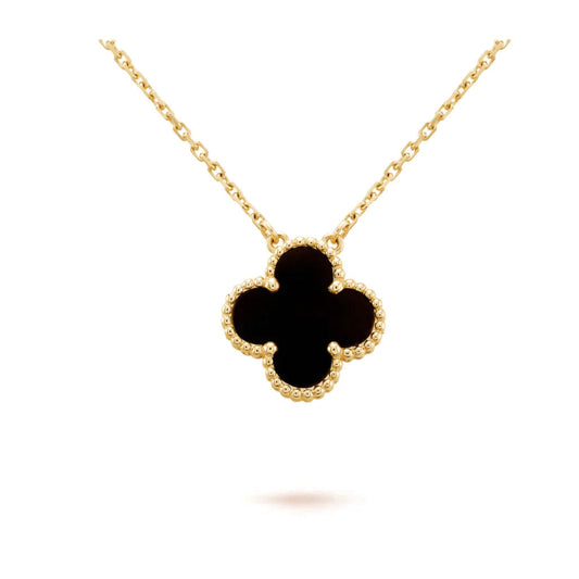 [Vellora Opalyn]CLOVER 15MM BLACK ONYX SINGLE FLOWER NECKLACE
