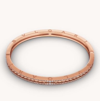 [Vellora Opalyn]ZERO 1 SPIRAL AND PAVED DIAMOND PINK GOLD BRACELET