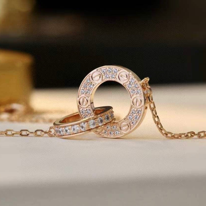 [Vellora Opalyn]LOVE 7.6MM NECKLACE ROSE GOLD AND SILVER  FULL DIAMOND