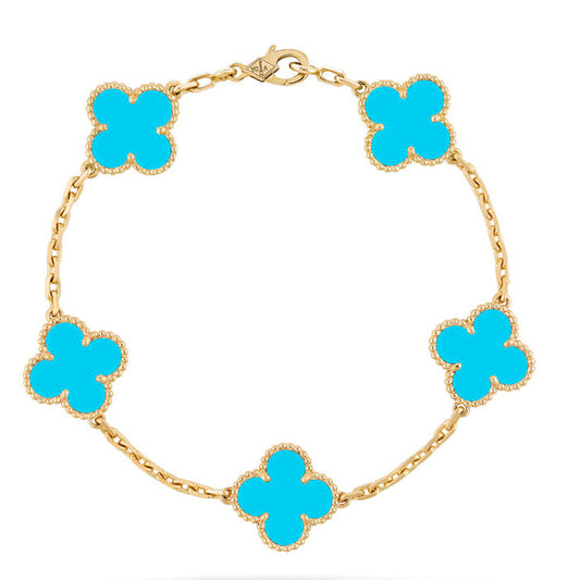 [Vellora Opalyn]CLOVER 5 MOTIFS TURQUOISE BRACELET