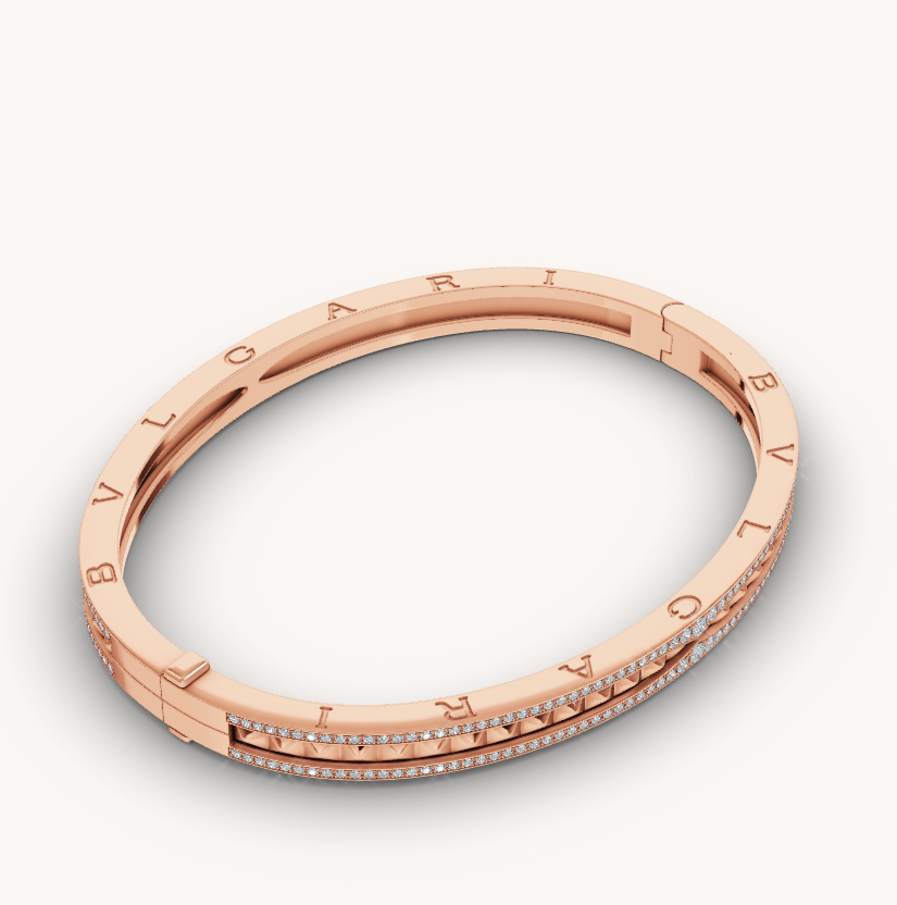 [Vellora Opalyn]ZERO 1 SPIRAL AND PAVED DIAMOND PINK GOLD BRACELET