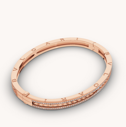[Vellora Opalyn]ZERO 1 SPIRAL AND PAVED DIAMOND PINK GOLD BRACELET