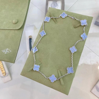[Vellora Opalyn]CLOVER 10 MOTIFS PURPLE CHALCEDONY NECKLACE
