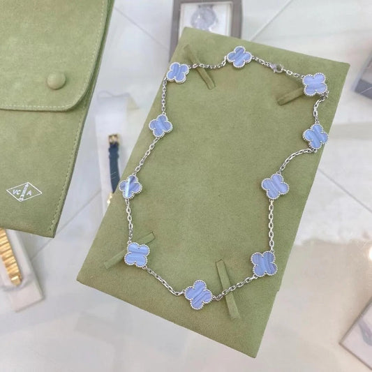 [Vellora Opalyn]CLOVER 10 MOTIFS PURPLE CHALCEDONY NECKLACE