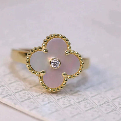 [Vellora Opalyn]CLOVER PINK MOP RING GOLD DIAMOND