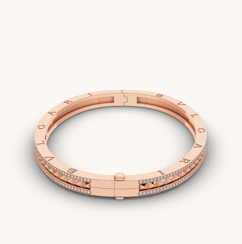 [Vellora Opalyn]ZERO 1 SPIRAL AND PAVED DIAMOND PINK GOLD BRACELET