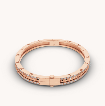 [Vellora Opalyn]ZERO 1 SPIRAL AND PAVED DIAMOND PINK GOLD BRACELET
