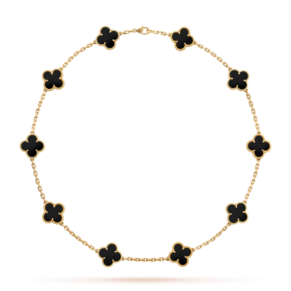 [Vellora Opalyn]CLOVER 10 MOTIFS ONYX NECKLACE
