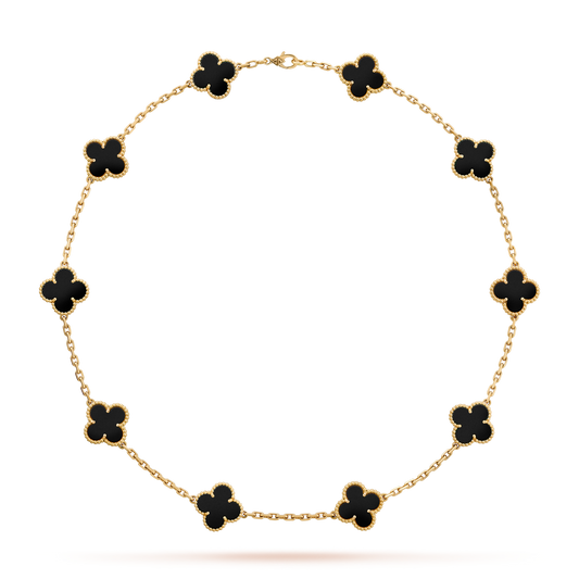 [Vellora Opalyn]CLOVER 10 MOTIFS ONYX NECKLACE