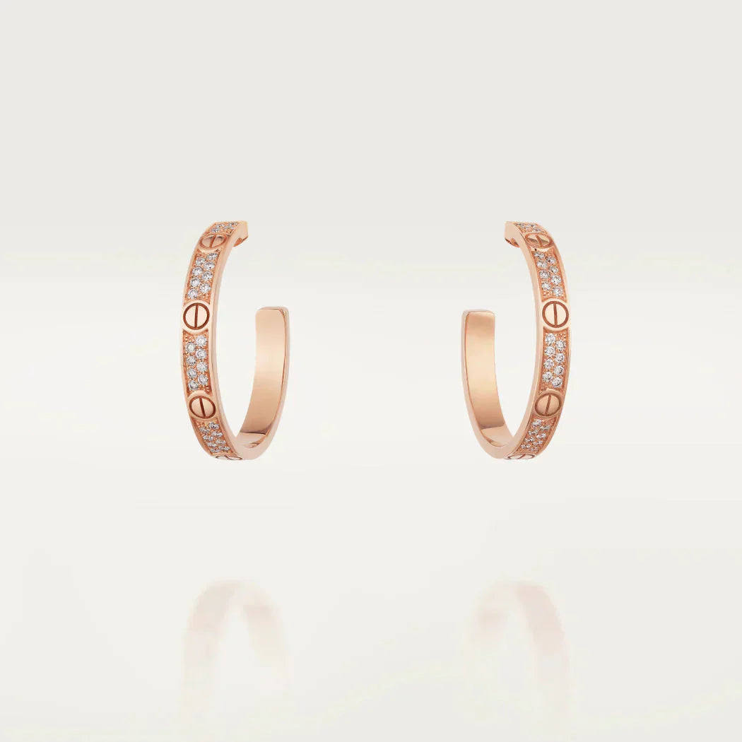 [Vellora Opalyn]LOVE DIAMOND PINK GOLD HOOP EARRINGS