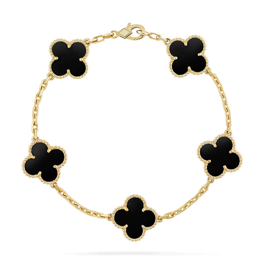 [Vellora Opalyn]CLOVER  5 MOTIFS BLACK ONYX BRACELET