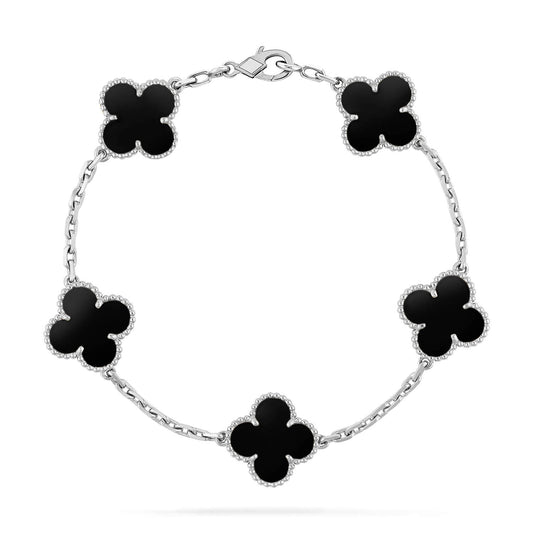 [Vellora Opalyn]CLOVER 5 MOTIF ONYXS  BRACELET SILVER
