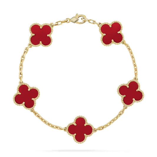 [Vellora Opalyn]CLOVER 5 MOTIFS RED AGATE  BRACELET