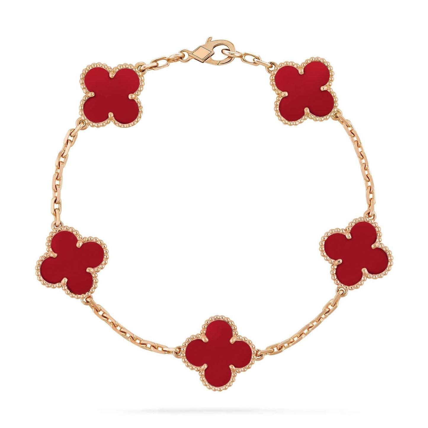 [Vellora Opalyn]CLOVER 5 MOTIFS RED AGATE  BRACELET