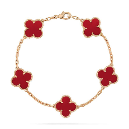 [Vellora Opalyn]CLOVER 5 MOTIFS RED AGATE  BRACELET