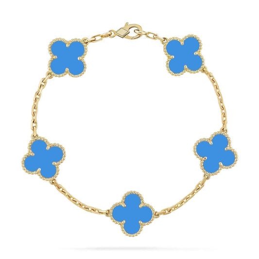 [Vellora Opalyn]CLOVER 5 MOTIFS BLUE AGATE BRACELET
