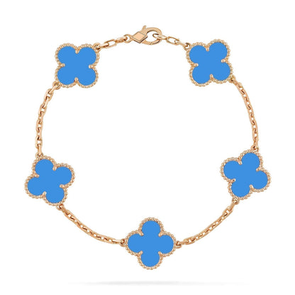 [Vellora Opalyn]CLOVER 5 MOTIFS BLUE AGATE BRACELET