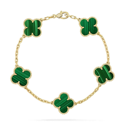 [Vellora Opalyn]CLOVER 5 MOTIFS MALACHITE BRACELET