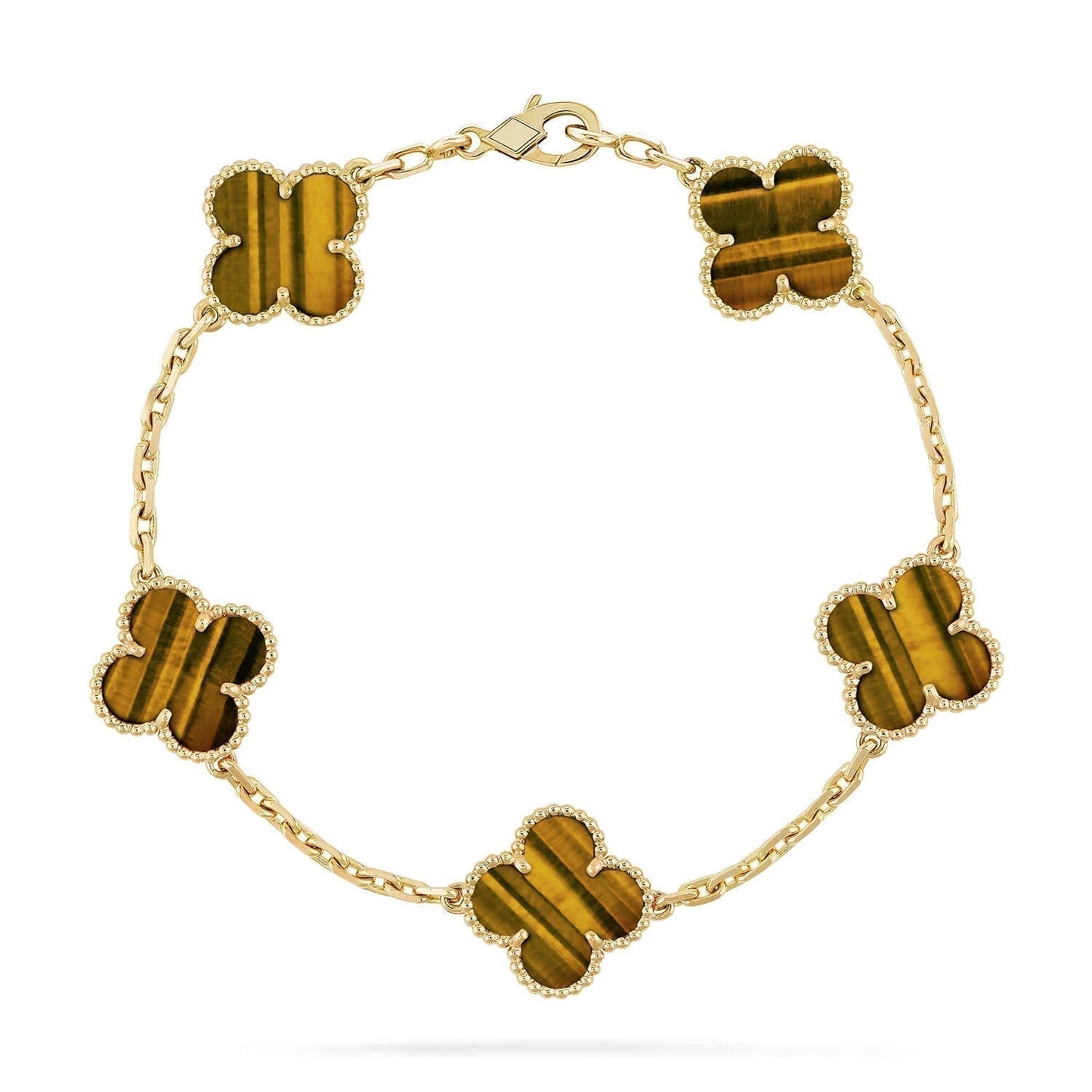 [Vellora Opalyn]CLOVER  5 MOTIFS TIGER EYE BRACELET