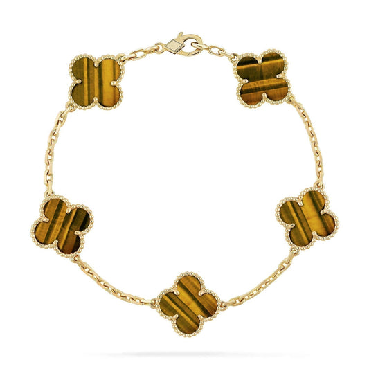 [Vellora Opalyn]CLOVER  5 MOTIFS TIGER EYE BRACELET