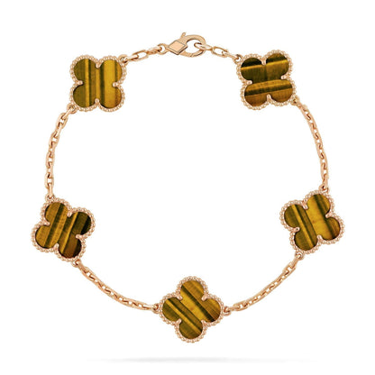 [Vellora Opalyn]CLOVER  5 MOTIFS TIGER EYE BRACELET