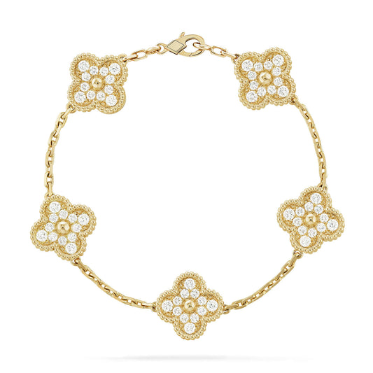 [Vellora Opalyn]CLOVER 5 MOTIFS  FULL DIAMOND BRACELET