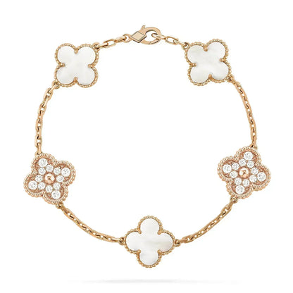 [Vellora Opalyn]CLOVER BRACELET 5 MOTIF WHITE MOP DIAMOND