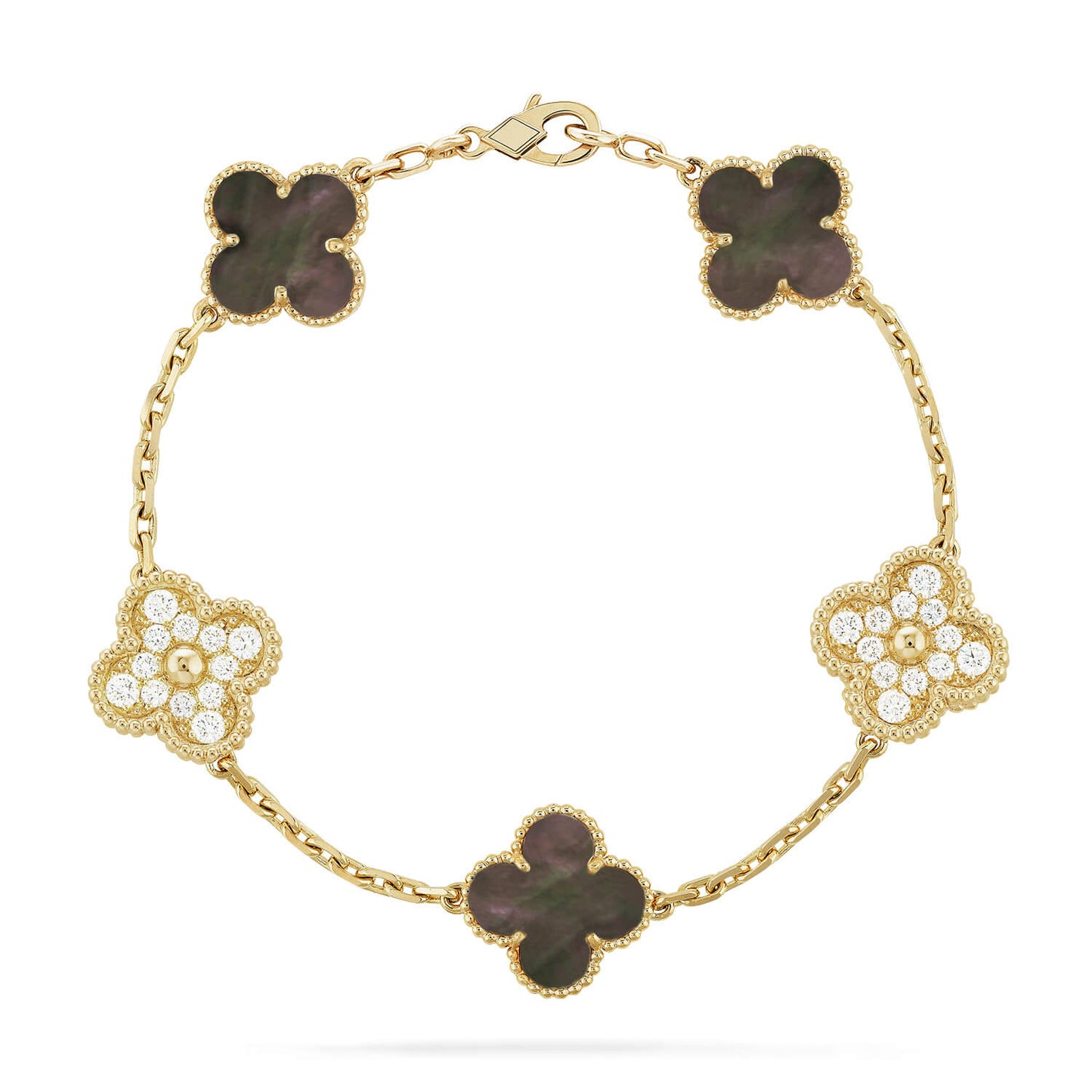 [Vellora Opalyn]CLOVER 5 MOTIF GRAY MOP DIAMOND BRACELET