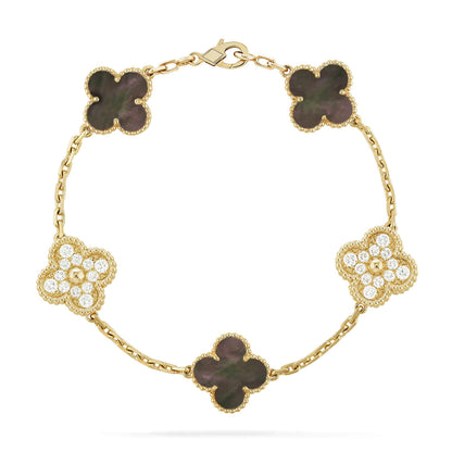 [Vellora Opalyn]CLOVER 5 MOTIF GRAY MOP DIAMOND BRACELET