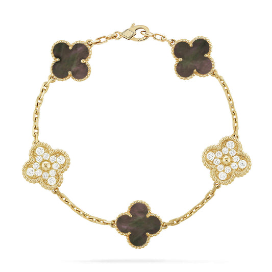 [Vellora Opalyn]CLOVER 5 MOTIF GRAY MOP DIAMOND BRACELET