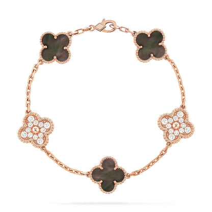 [Vellora Opalyn]CLOVER 5 MOTIF GRAY MOP DIAMOND BRACELET