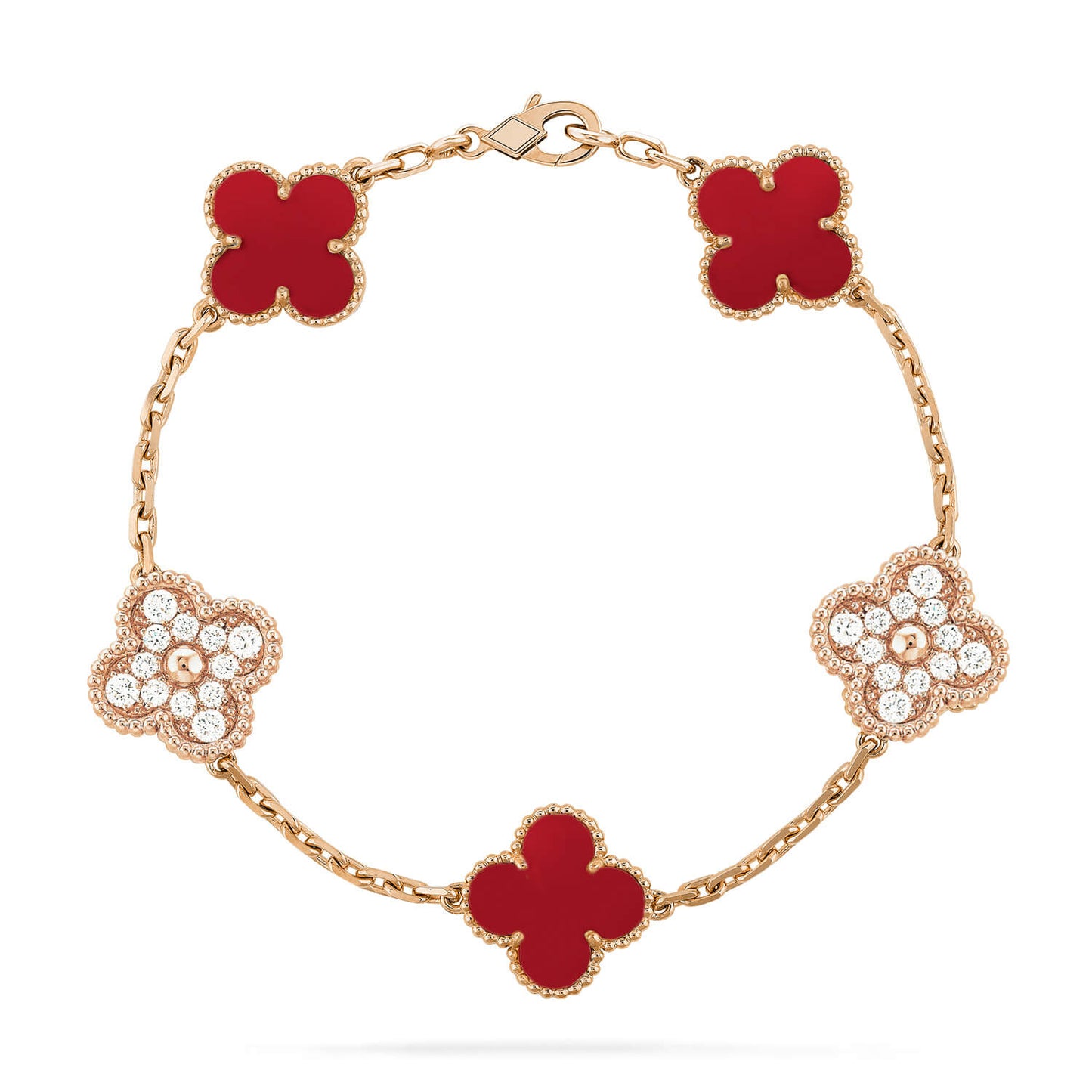 [Vellora Opalyn]CLOVER 5 MOTIFS CARNELIAN DIAMOND BRACELET