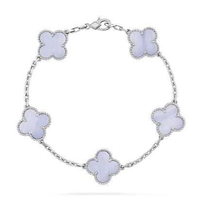 [Vellora Opalyn]CLOVER  5 MOTIF PURPLE CHALCEDONY BRACELET SILVER