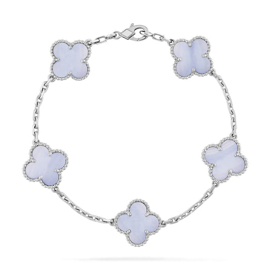 [Vellora Opalyn]CLOVER  5 MOTIF PURPLE CHALCEDONY BRACELET SILVER