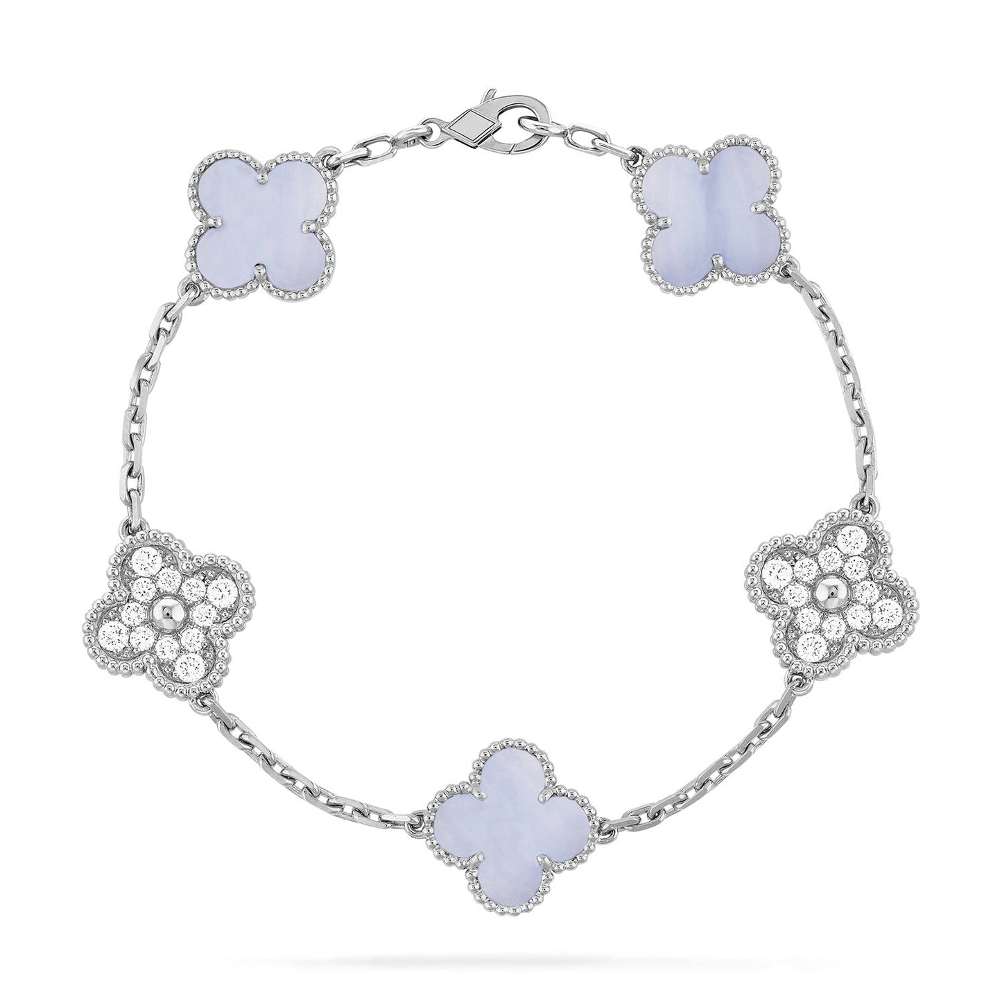 [Vellora Opalyn]CLOVER  5 MOTIF DIAMOND PURPLE CHALCEDONY BRACELET SILVER