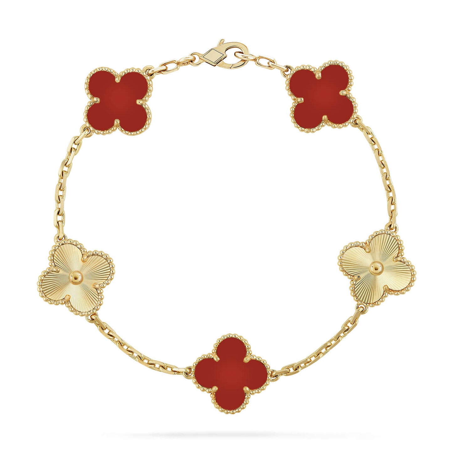 [Vellora Opalyn]CLOVER  5 MOTIFS CARNELIAN GOLD BRACELET