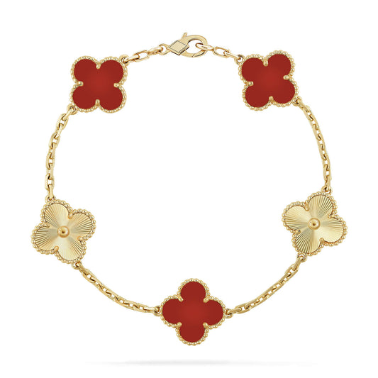 [Vellora Opalyn]CLOVER  5 MOTIFS CARNELIAN GOLD BRACELET