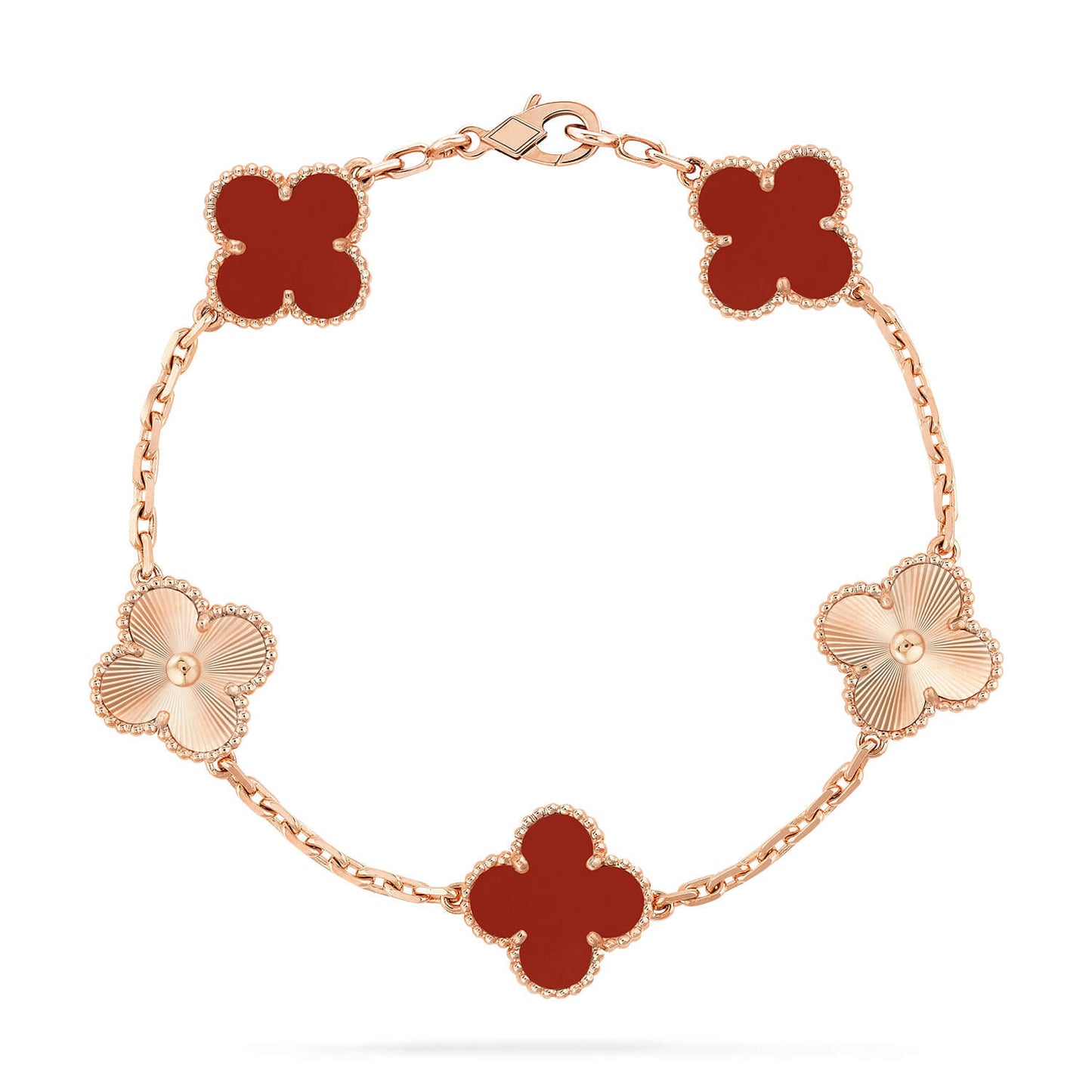 [Vellora Opalyn]CLOVER  5 MOTIFS CARNELIAN GOLD BRACELET