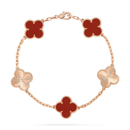 [Vellora Opalyn]CLOVER  5 MOTIFS CARNELIAN GOLD BRACELET